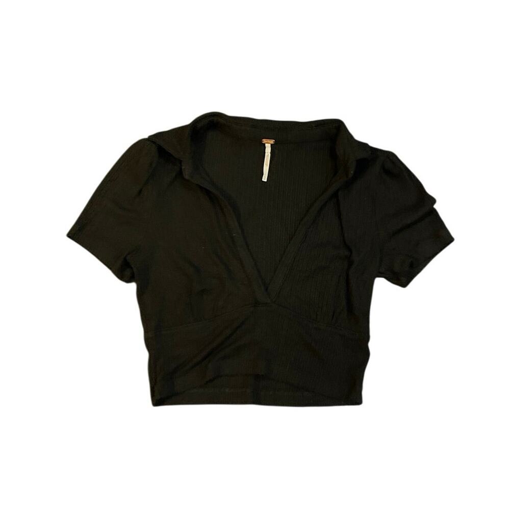 Free People Black Ribbed Knit Crop Top SZ S Y2K Trendy Casual Streetwear